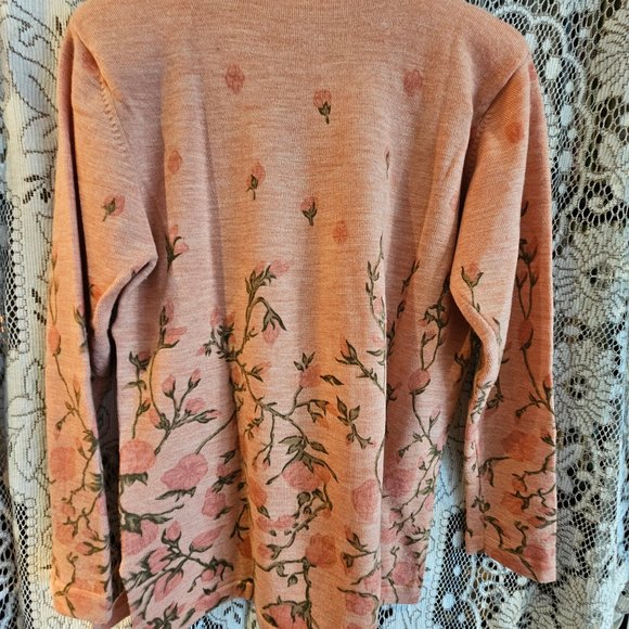 Rare Vintage 100% Merino Wool Rose Sweater Women's L - Picture 8 of 9